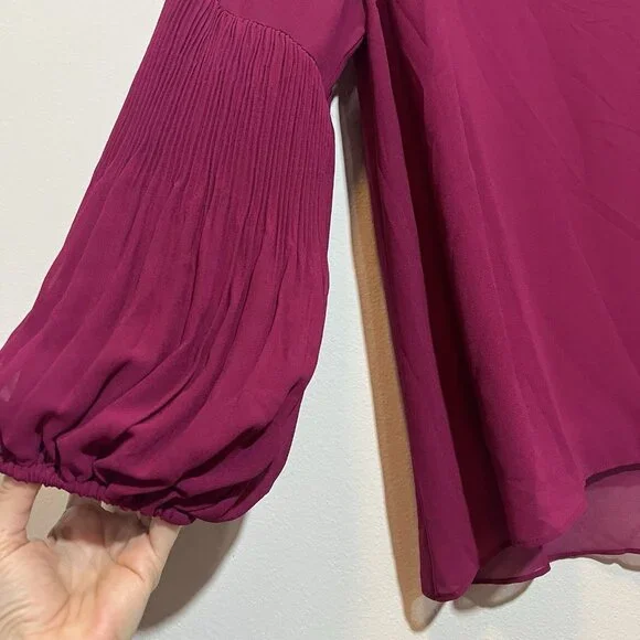 Alfani Women’s Top Blouse Plus Size 1X Lined V Neck Magenta Long Sleeves NWT - Picture 10 of 12